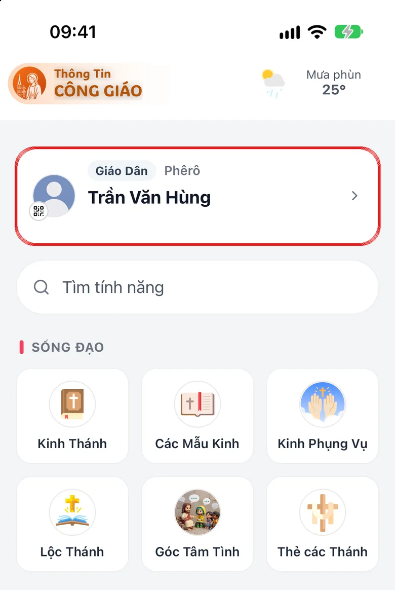 Thẻ Danh mục, dòng tên của bạn ở đầu trang được khoanh đỏ