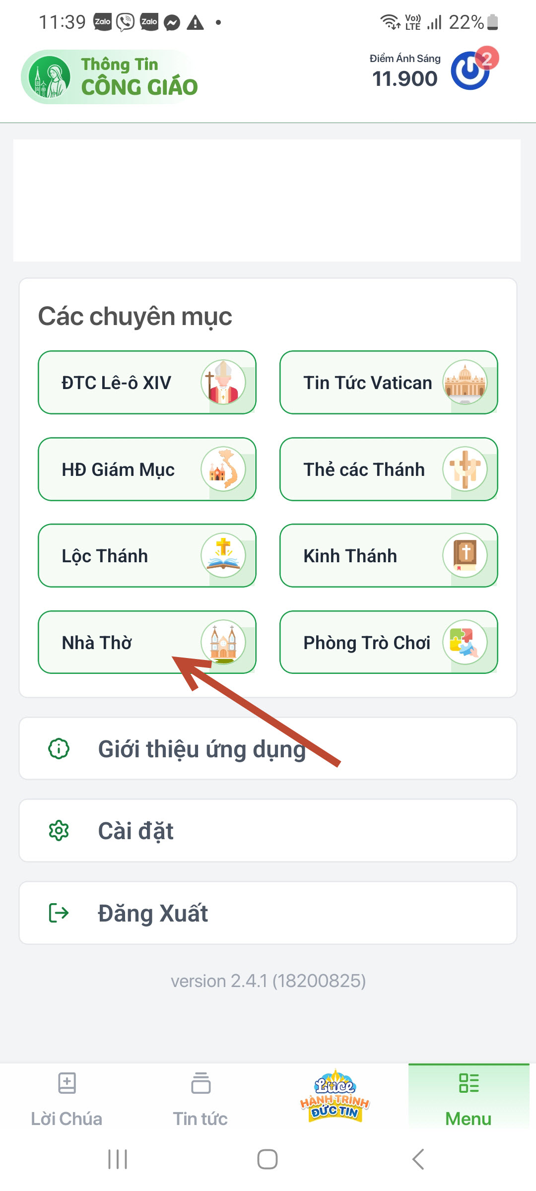 Chọn mục Nhà Thờ