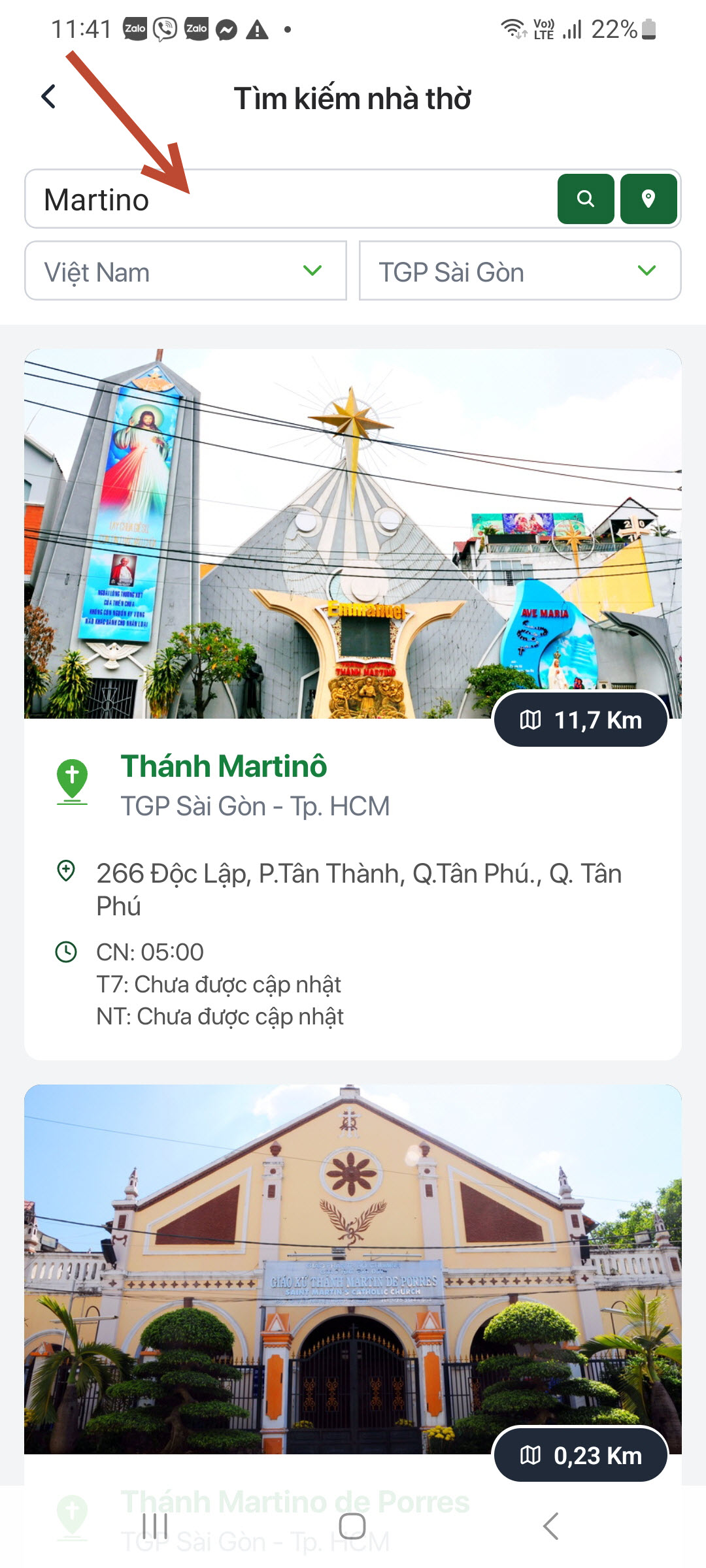 Nhập tên giáo xứ và tìm kiếm