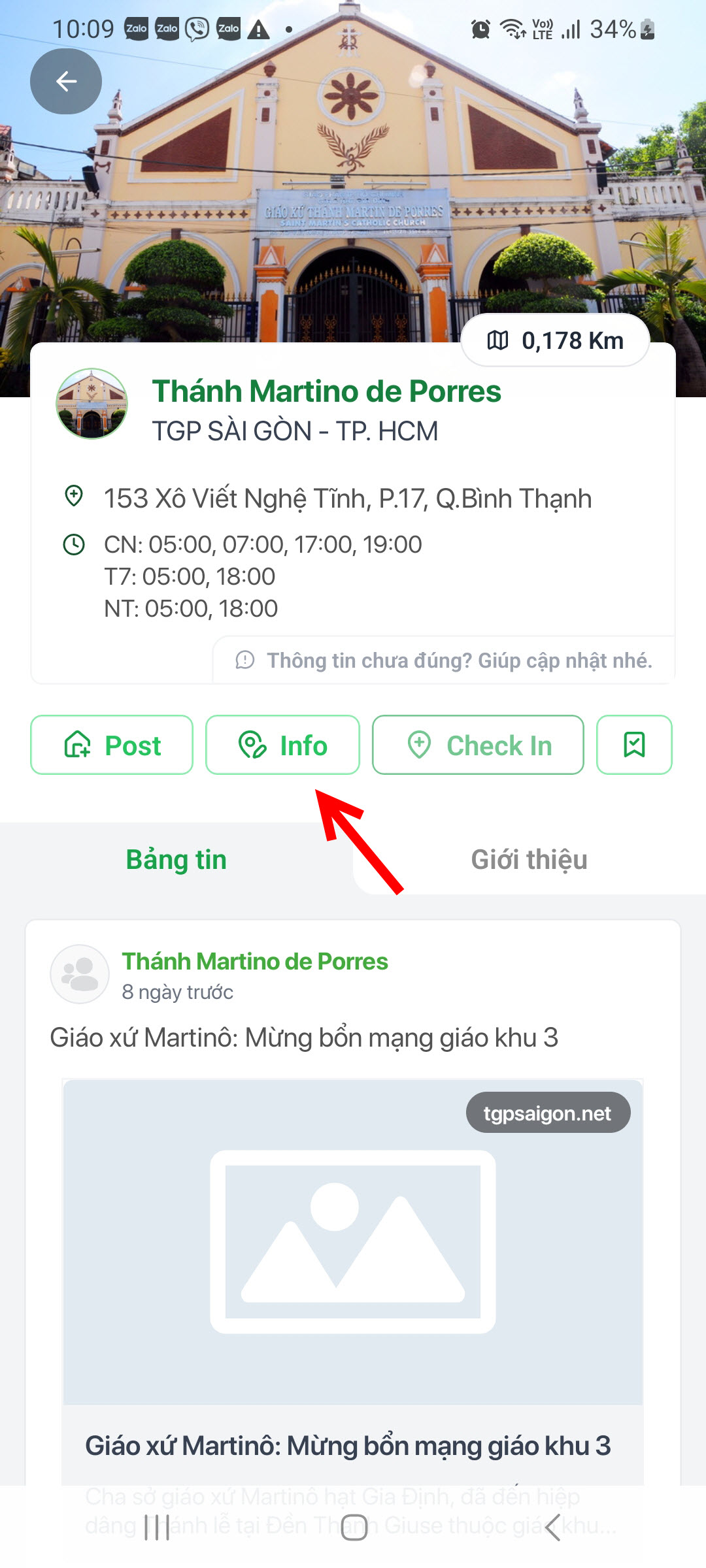 Tab thông tin Nhà Thờ