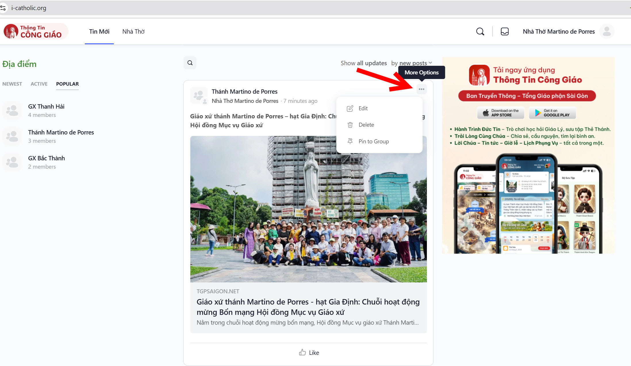 Menu quản lý bài viết
