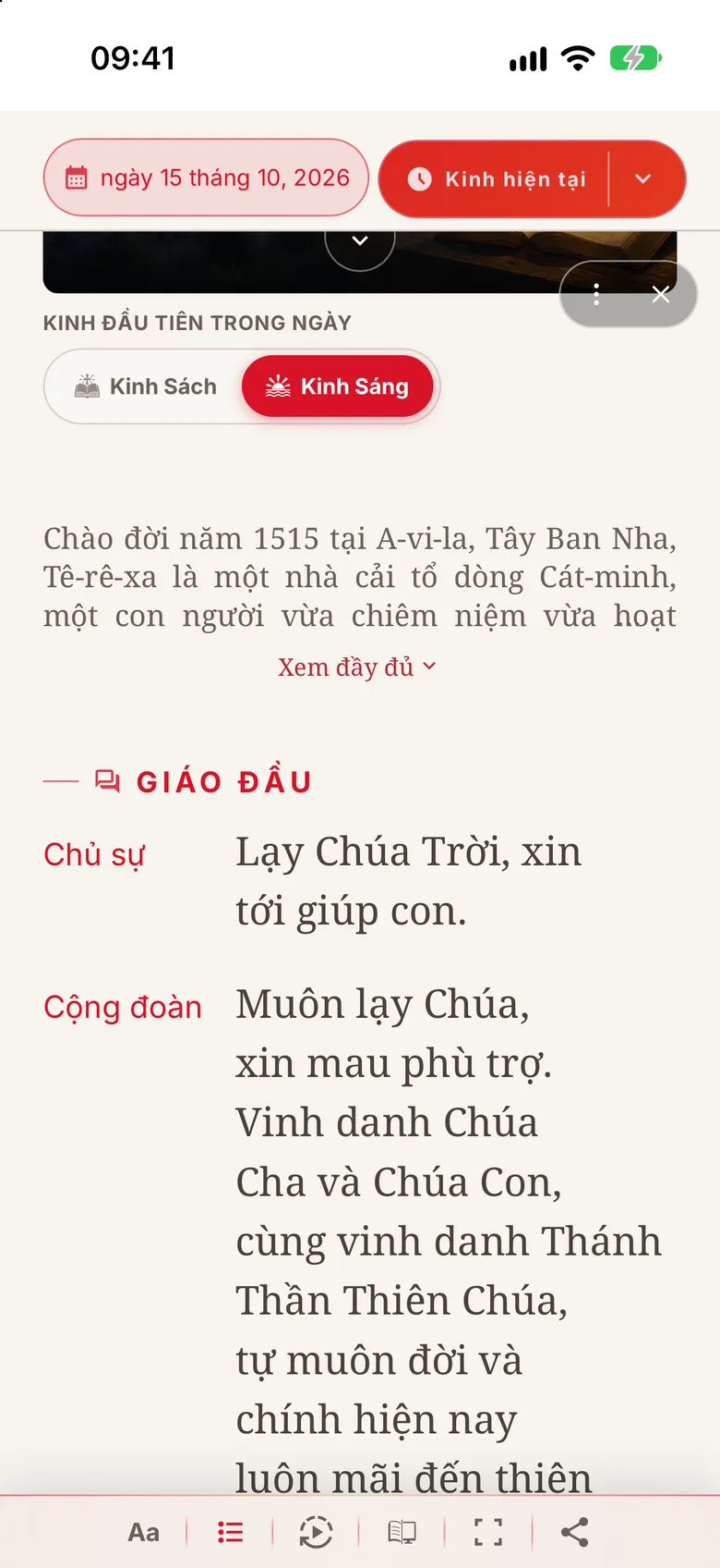Một giờ kinh phụng vụ đang mở để đọc