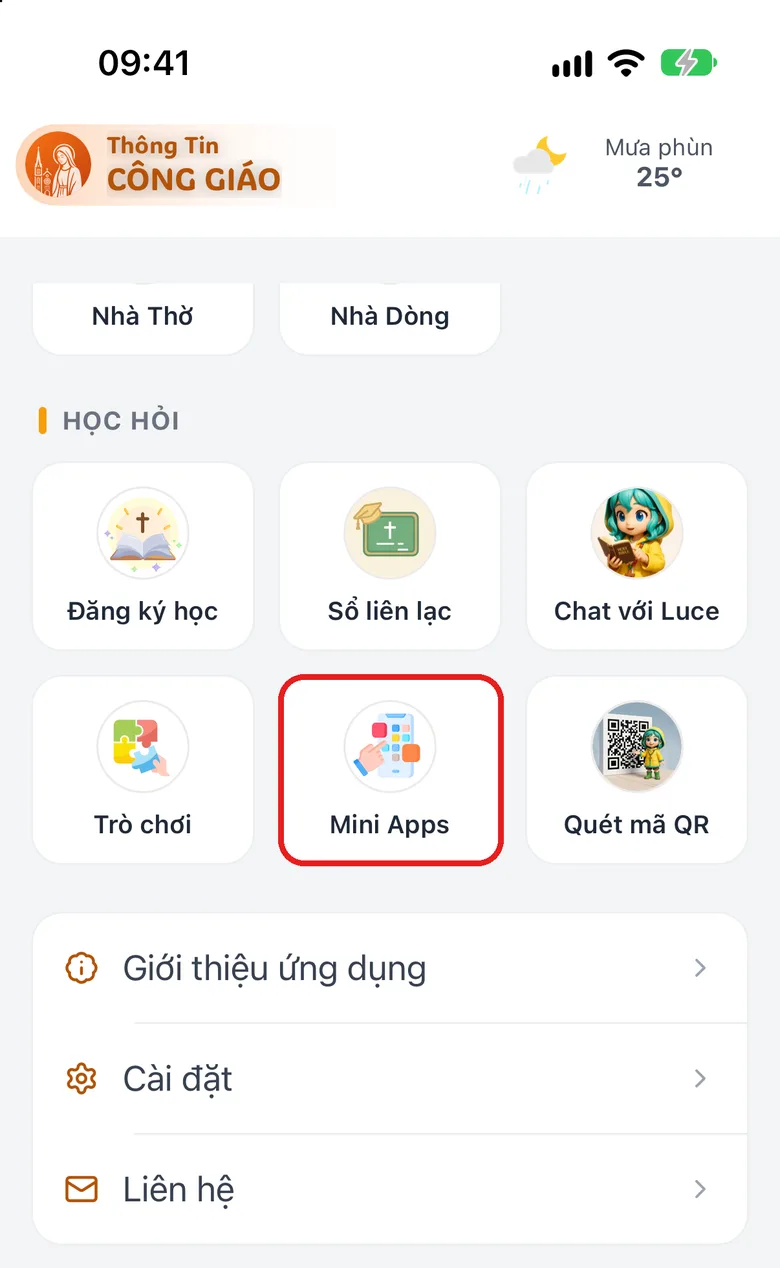 Thẻ Danh mục với ô «Mini Apps» được khoanh đỏ