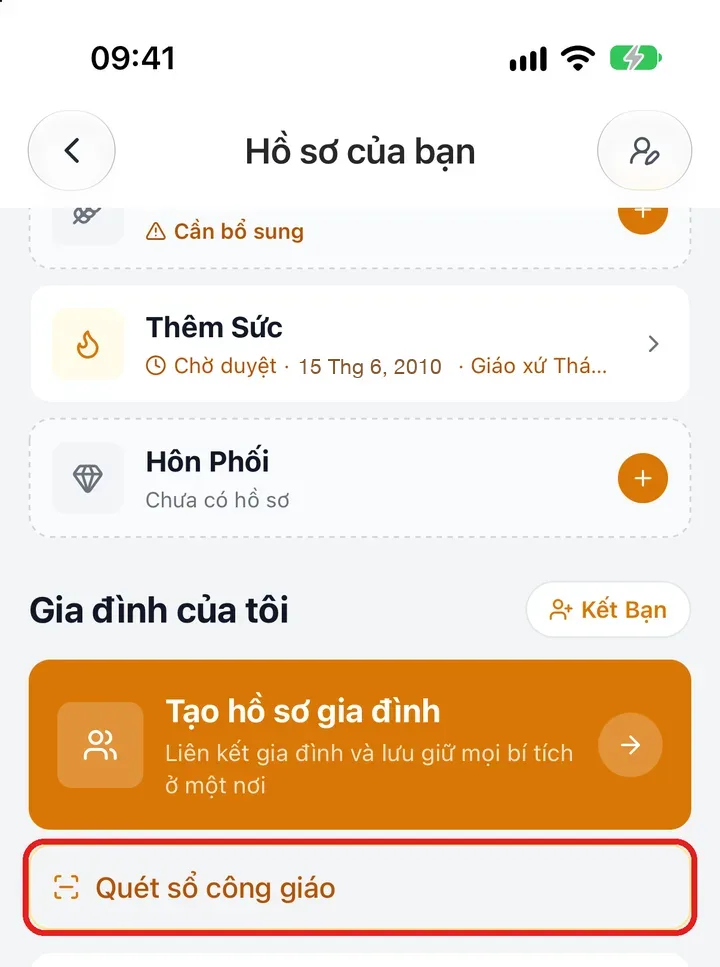 Nút «Quét sổ công giáo» ở cùng trang