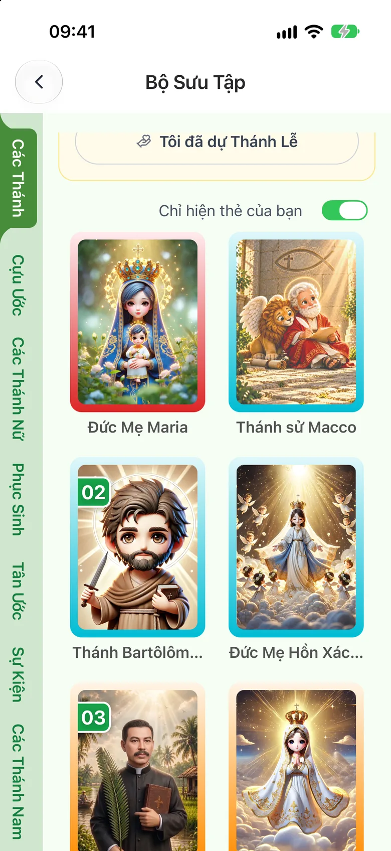 Màn hình «Bộ Sưu Tập» với công tắc «Chỉ hiện thẻ của bạn» đang bật
