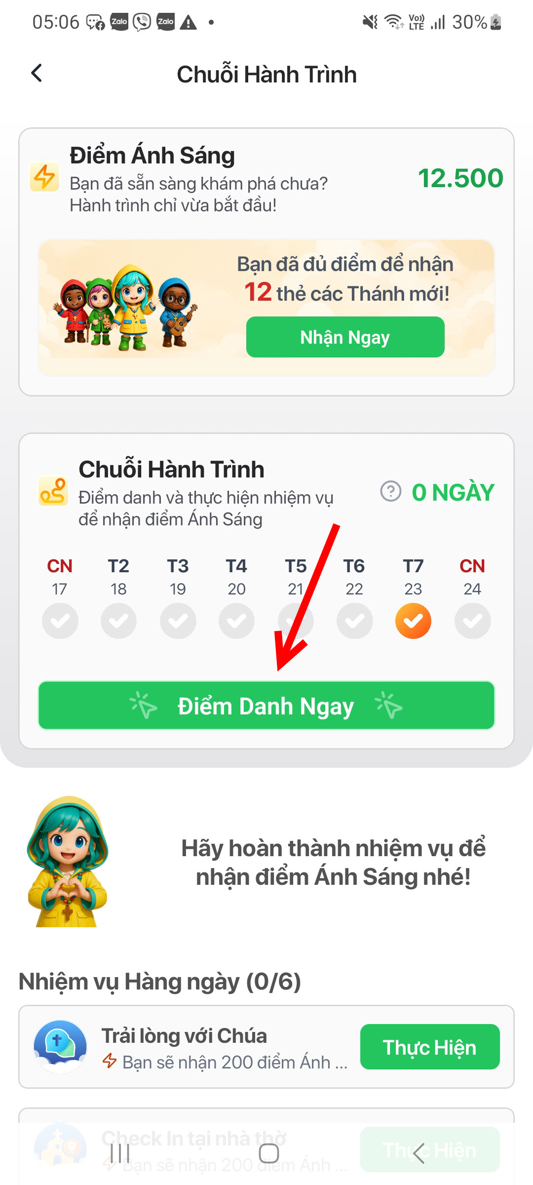 Tính năng điểm danh hàng ngày