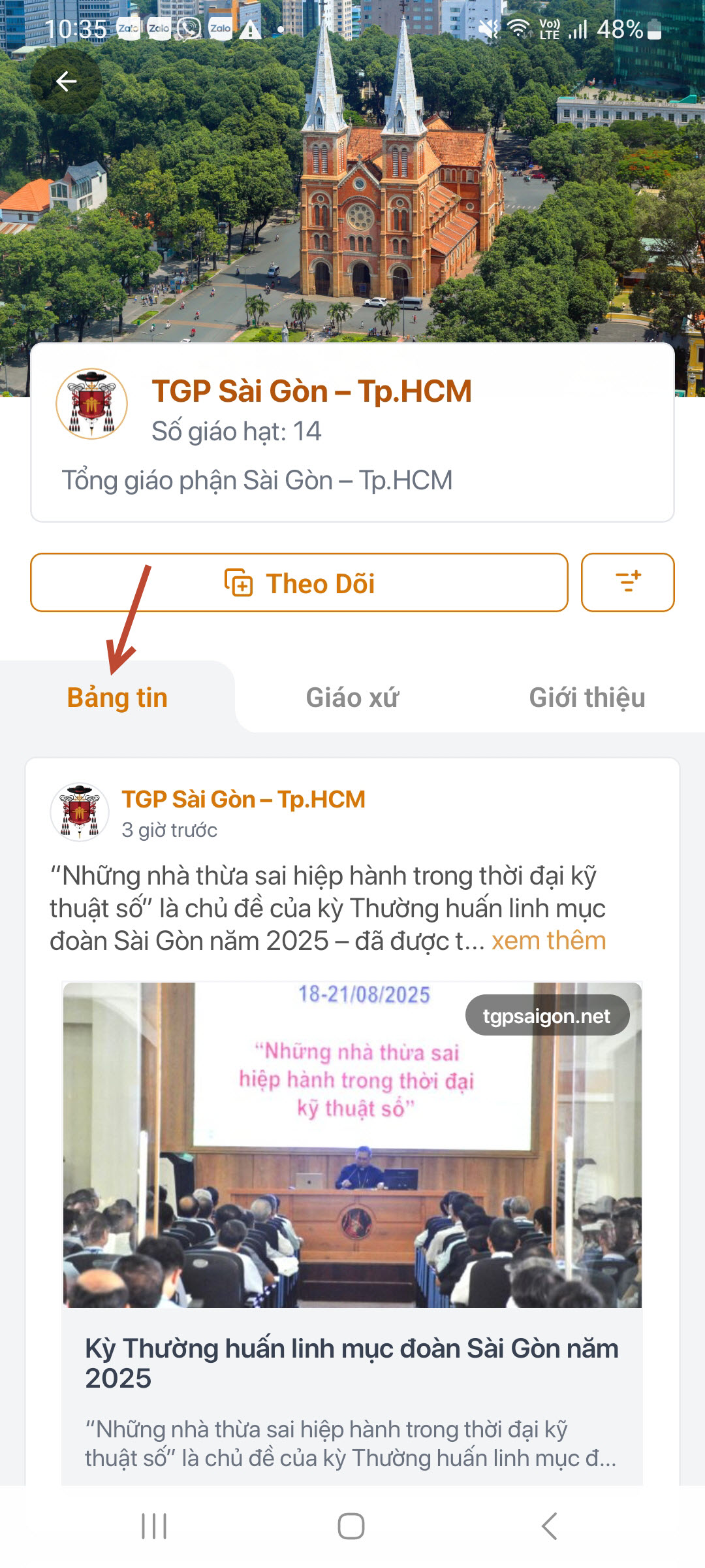 Interface thông tin Giáo Phận với 3 tab chức năng