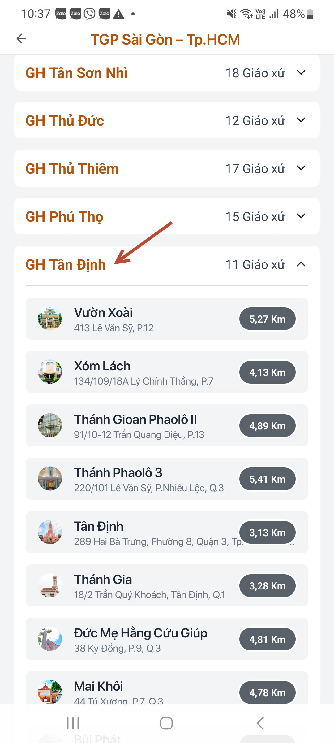 Danh sách Giáo Xứ với thông tin chi tiết