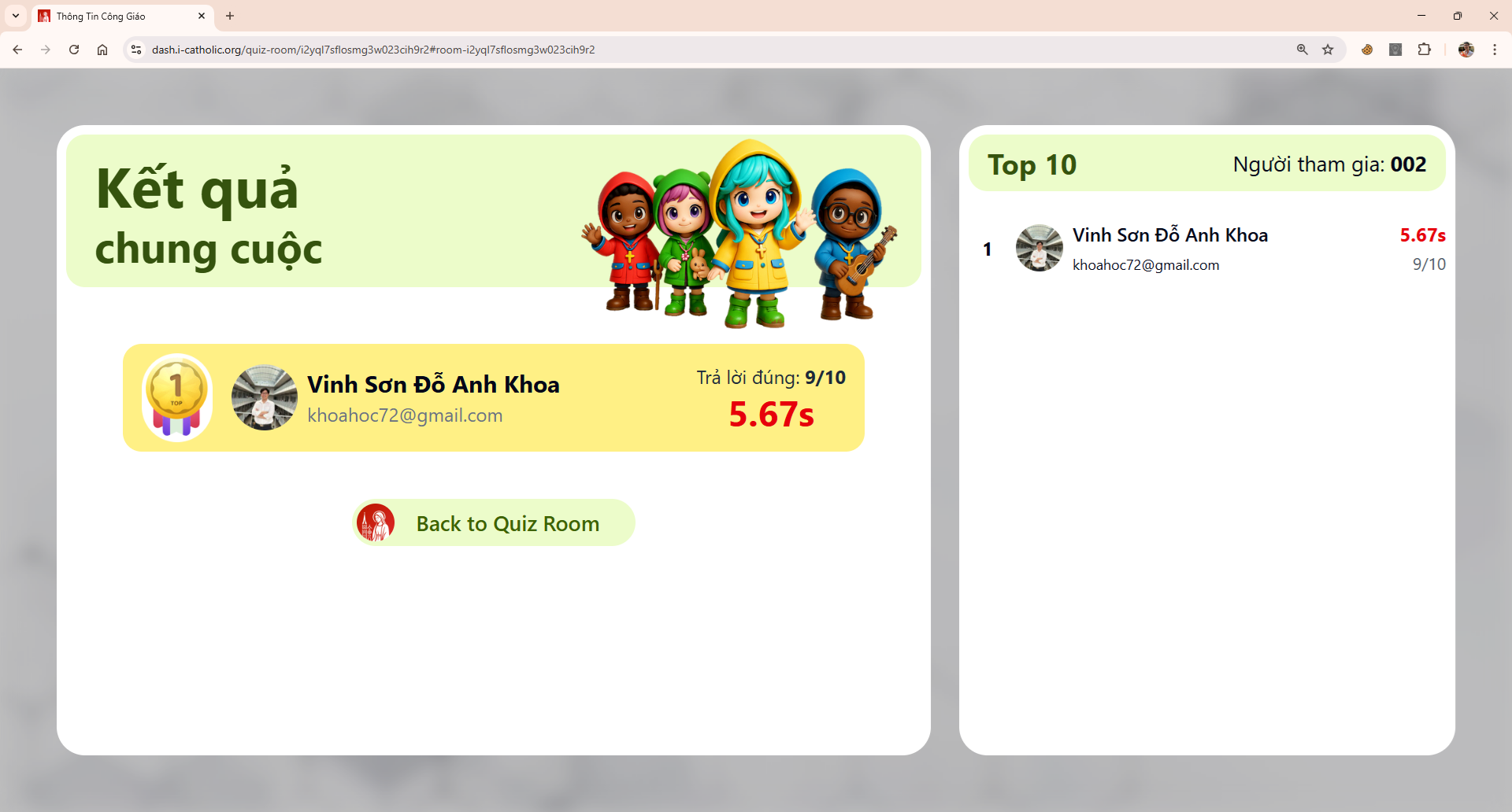 Màn hình kết quả sau khi bấm Xem kết quả